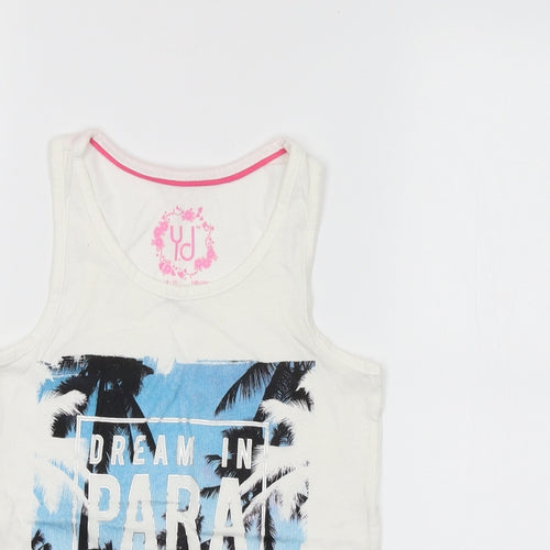 Y.D Girls White   Basic Tank Size 10 Years  - beach print