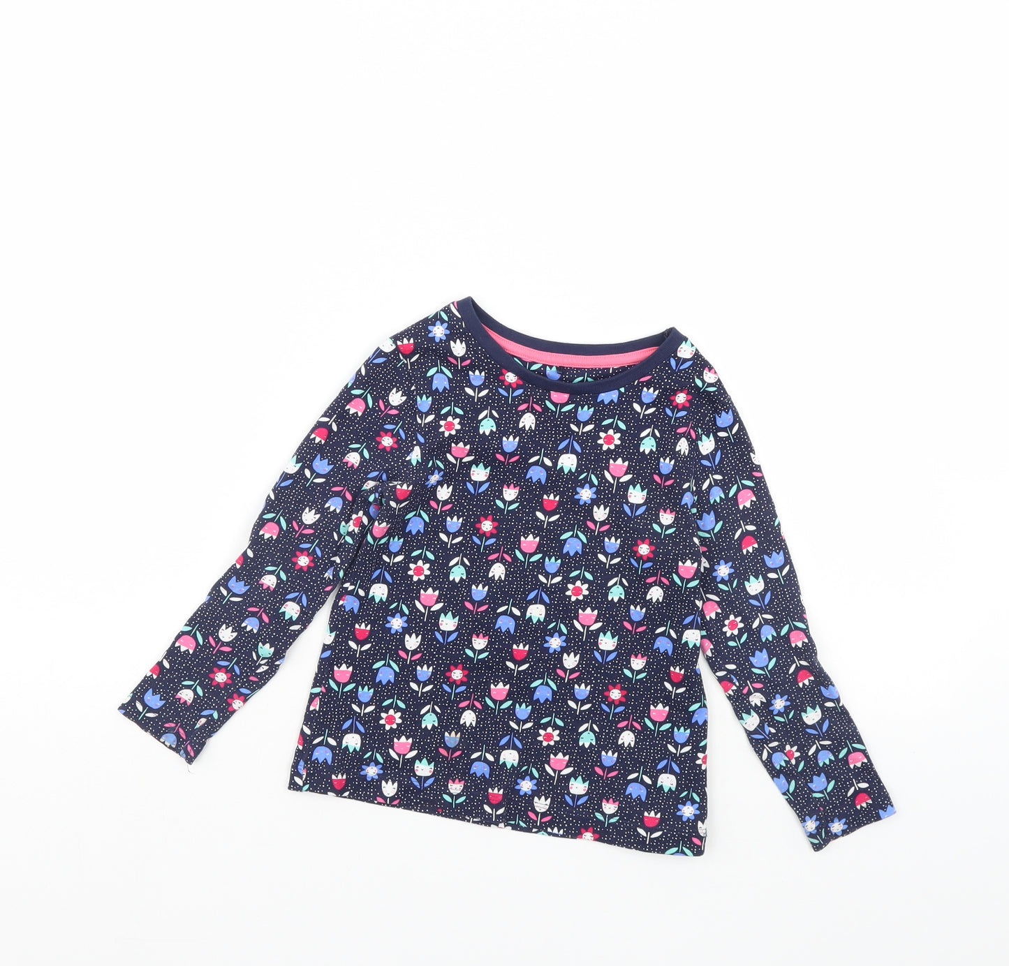 George Girls Blue Floral  Basic T-Shirt Size 4 Years