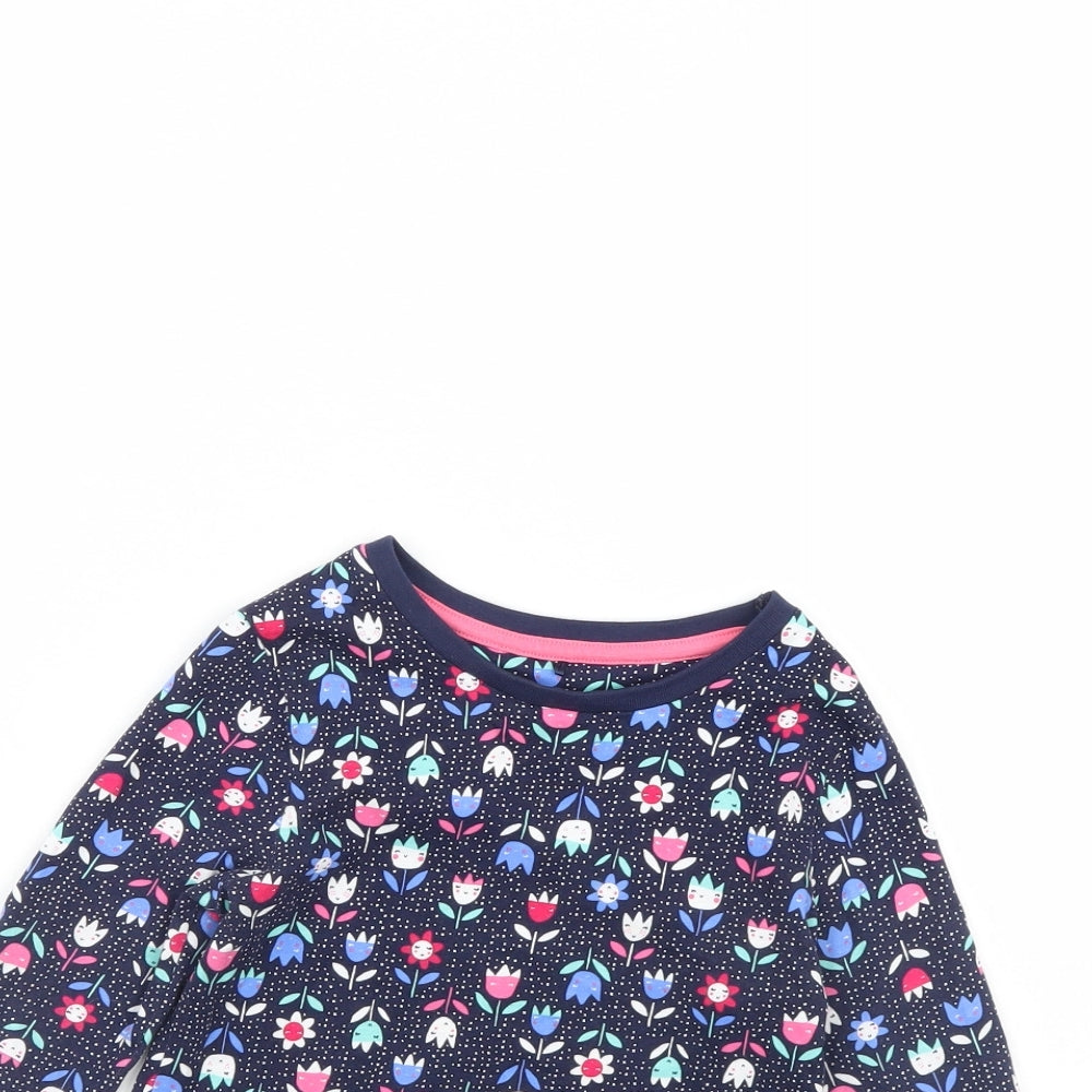 George Girls Blue Floral  Basic T-Shirt Size 4 Years
