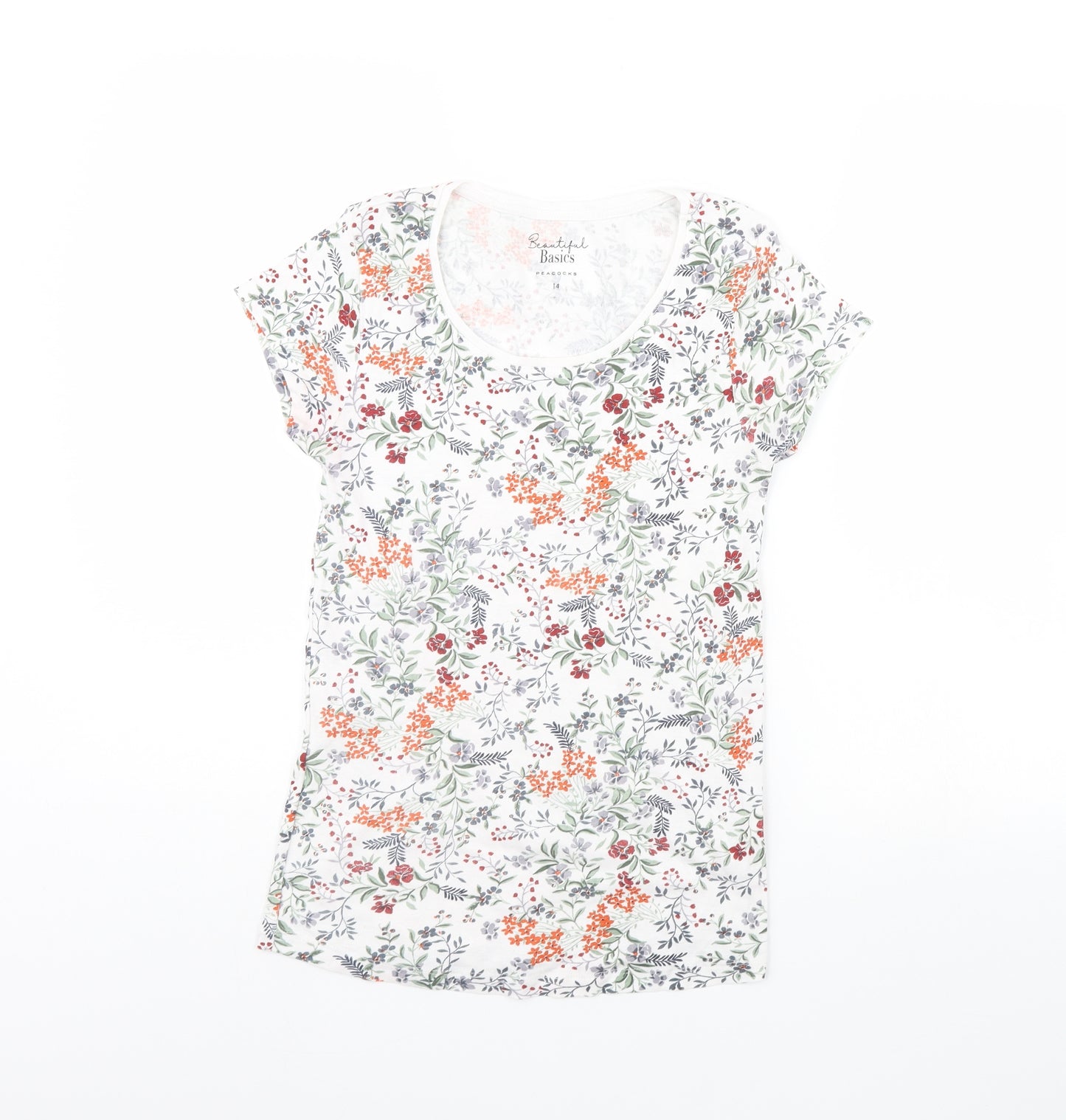 Peacocks Womens White Floral  Basic T-Shirt Size 14