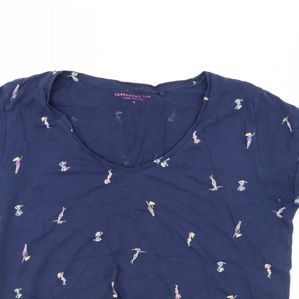 Preworn Womens Blue  Rayon Basic T-Shirt Size 14