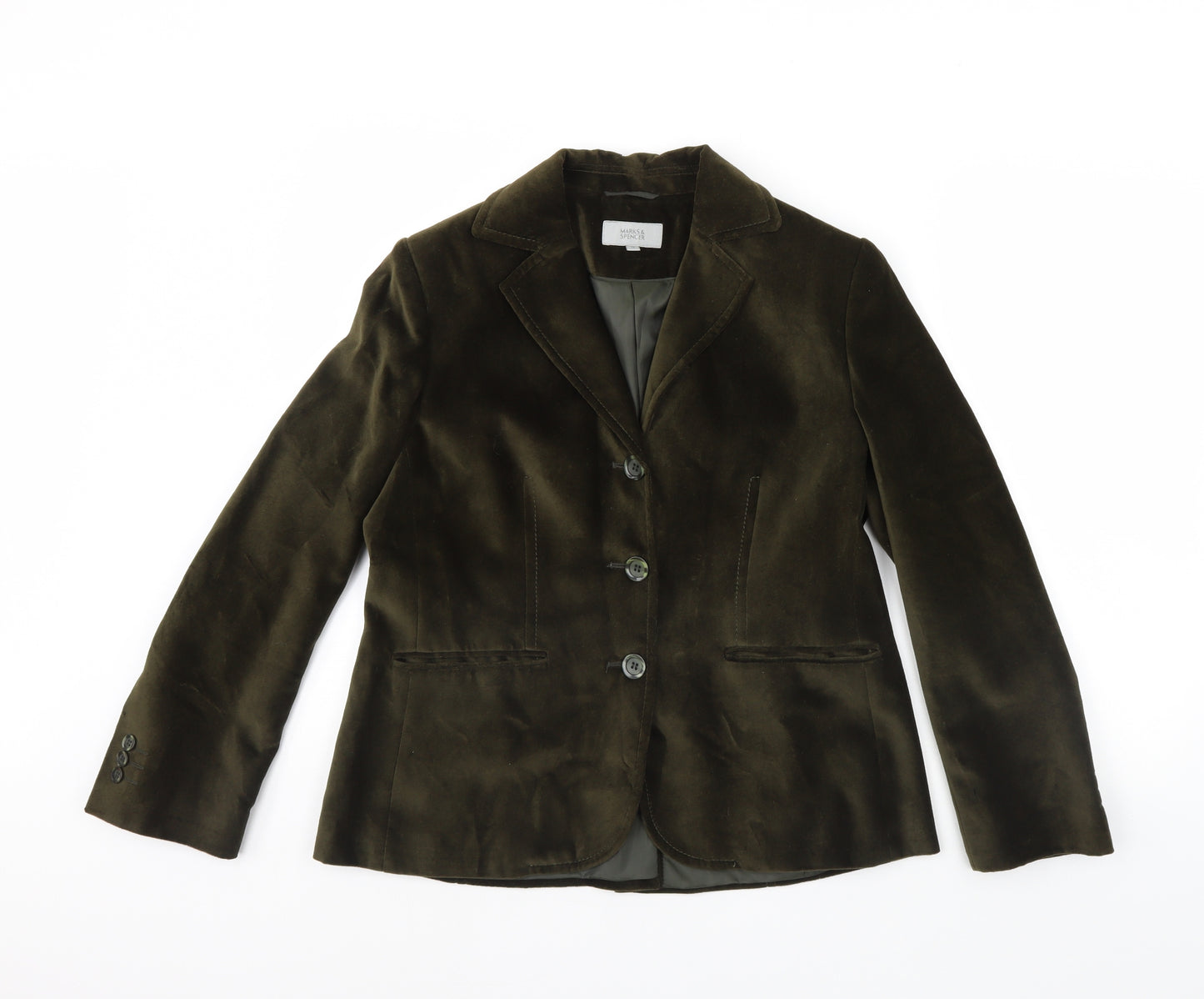 M&S Womens Green  Velour Jacket Coat Size 14
