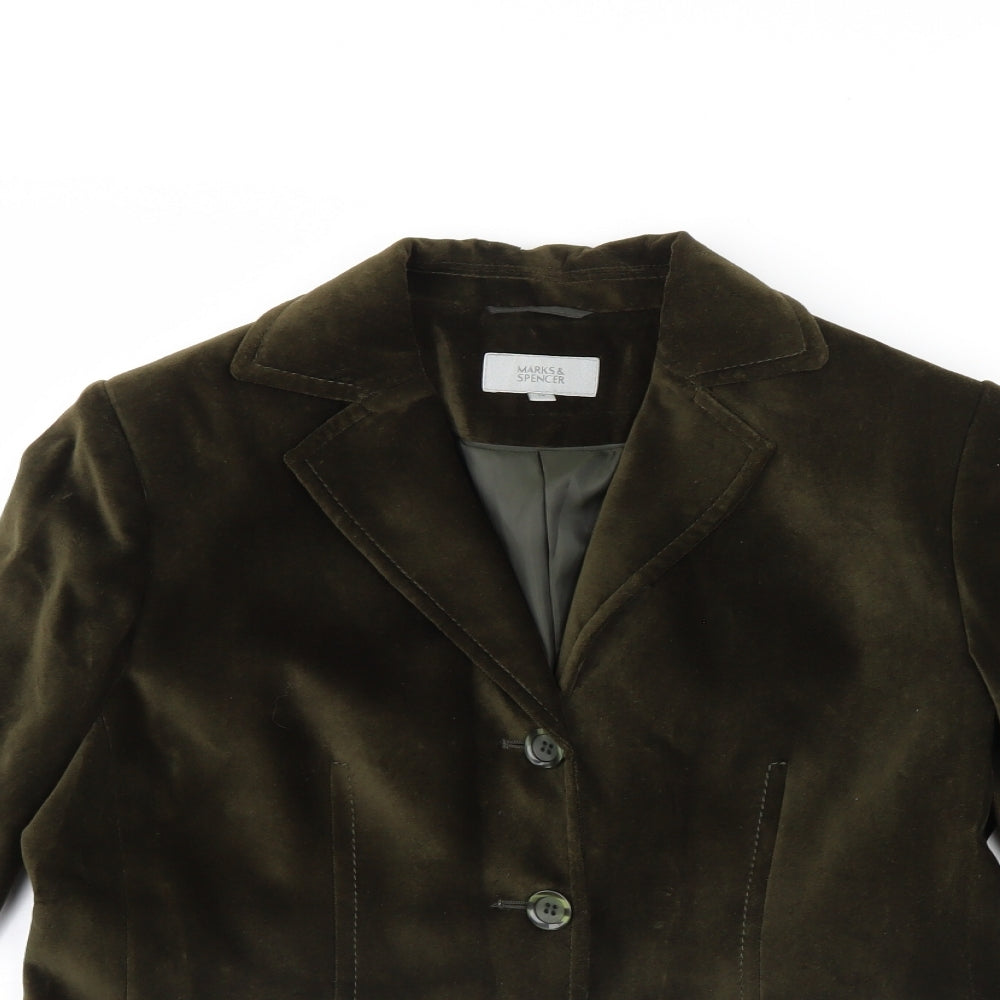 M&S Womens Green  Velour Jacket Coat Size 14