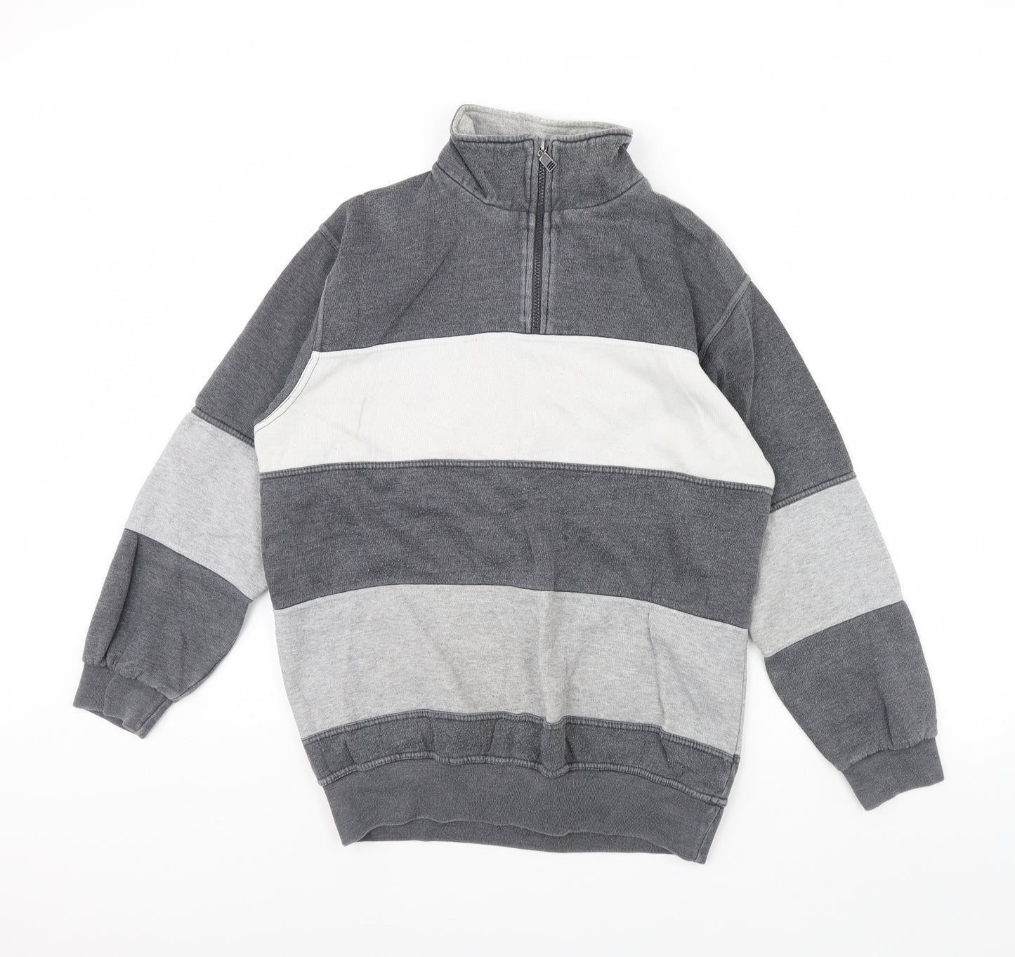 S&L Mens Grey Striped  Henley Jumper Size M