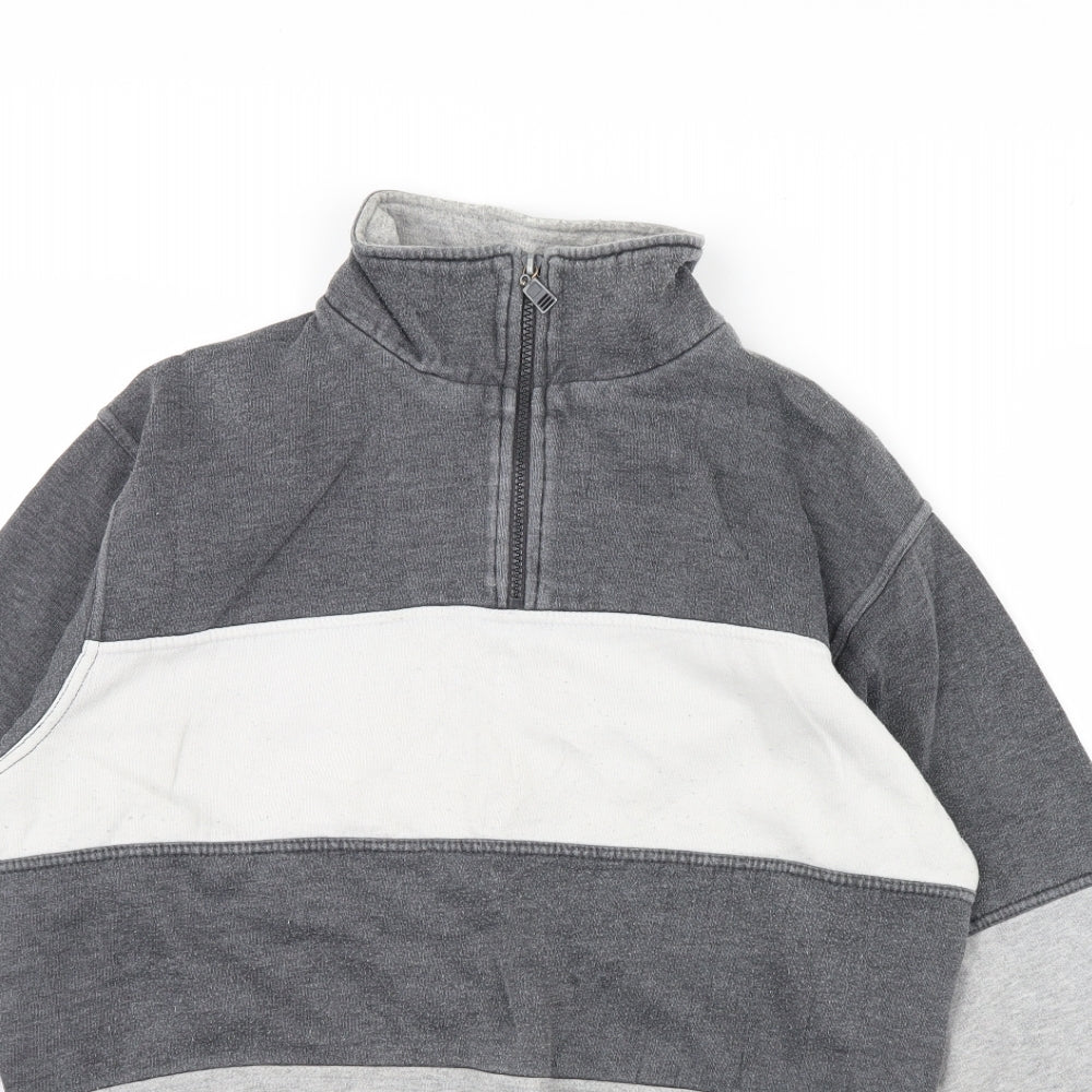 S&L Mens Grey Striped  Henley Jumper Size M