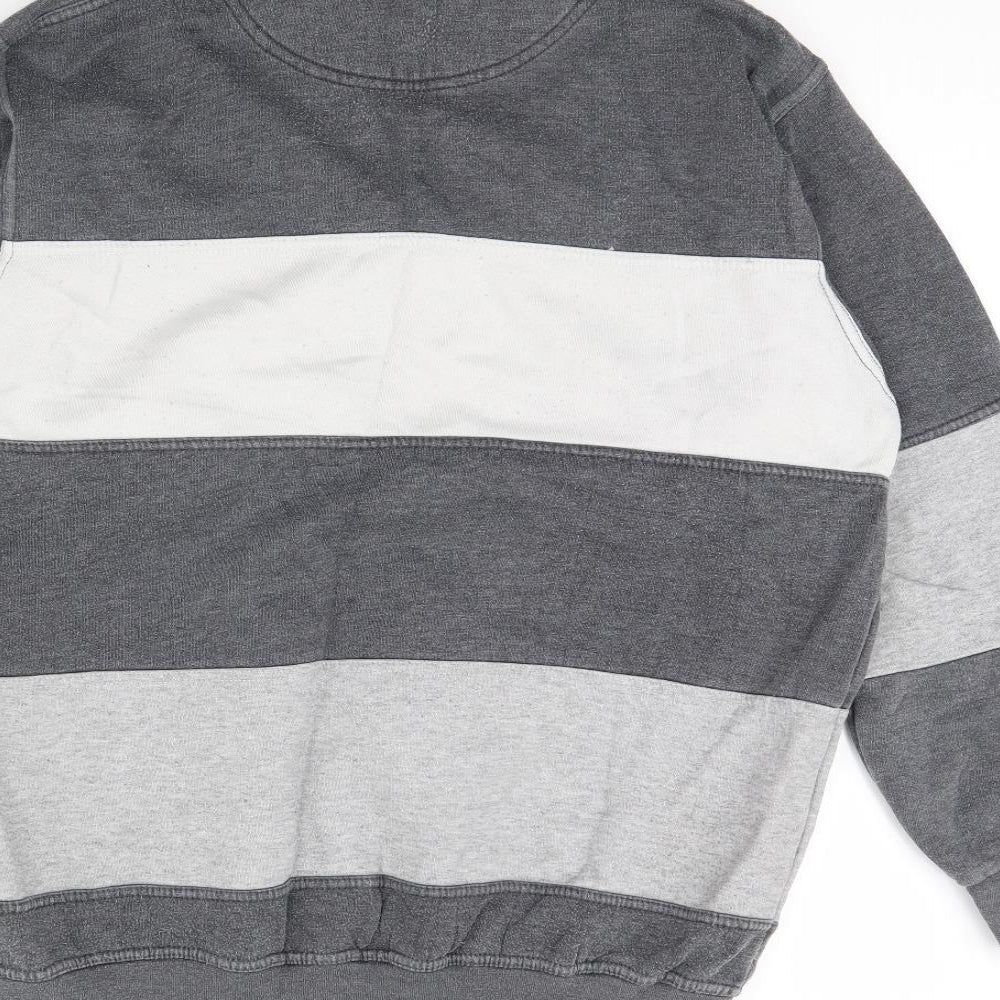 S&L Mens Grey Striped  Henley Jumper Size M