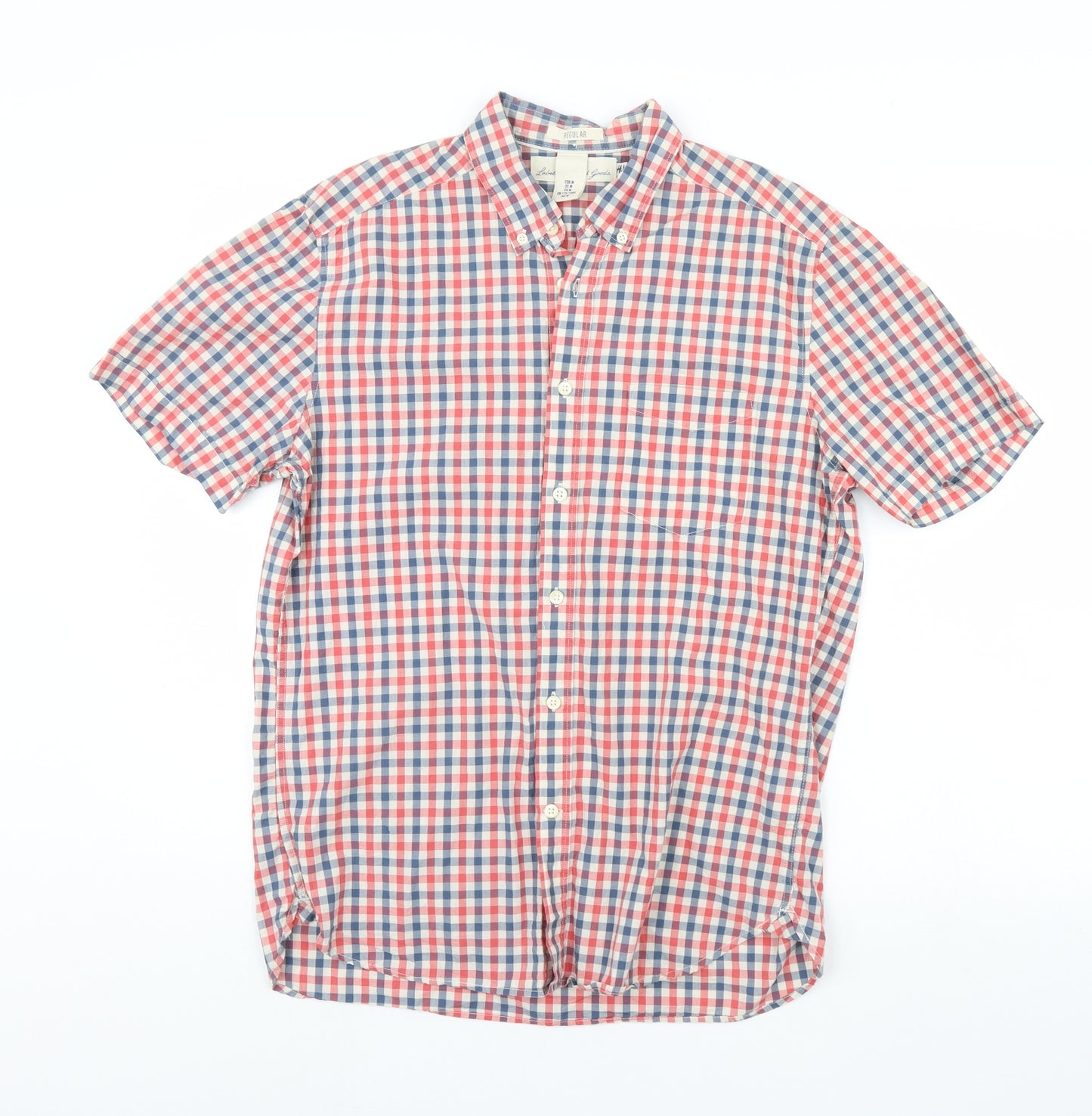 H&M Mens Red Check   Dress Shirt Size M