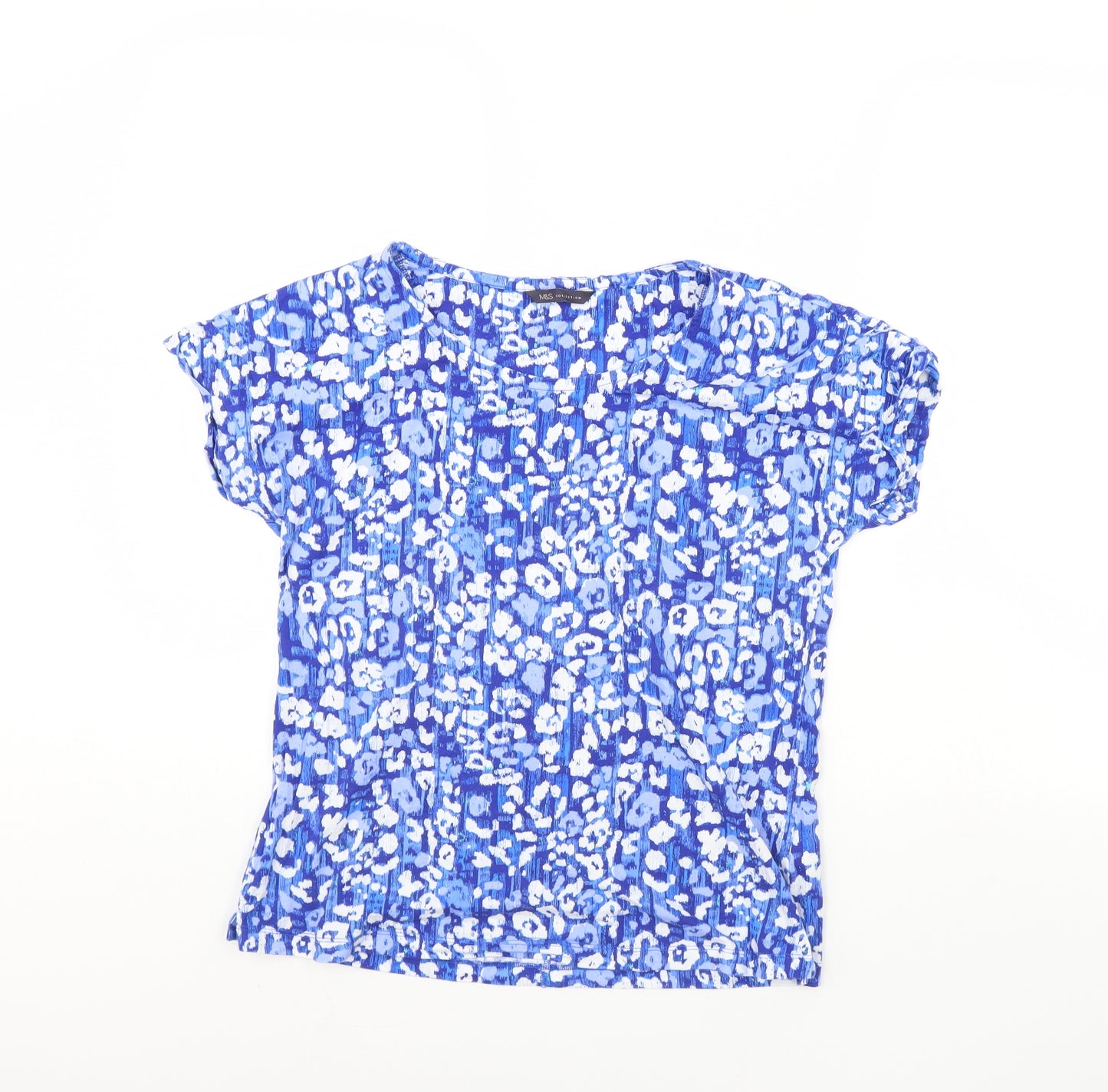 m&s Womens Blue Animal Print  Cropped T-Shirt Size 12