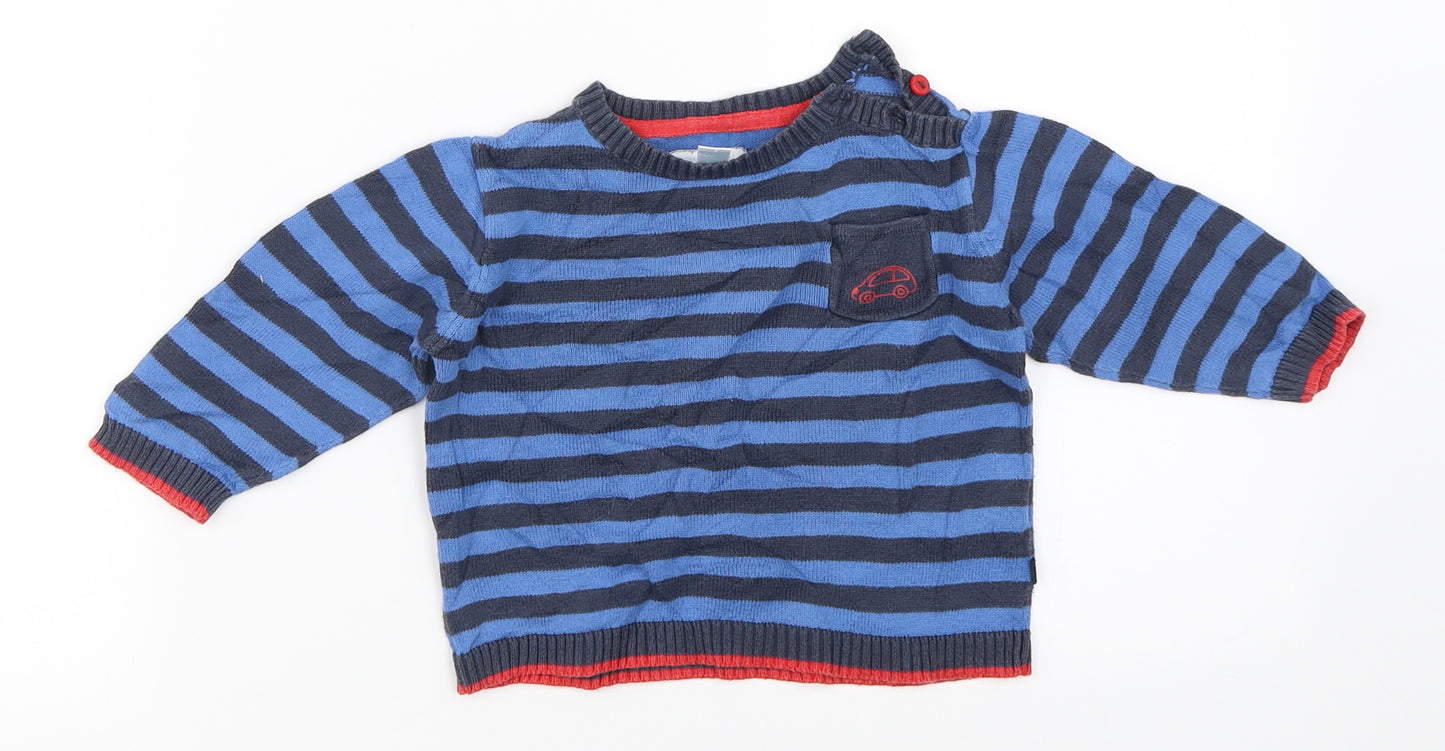 Obaibi Boys Blue Striped  Pullover Jumper Size 9-12 Months