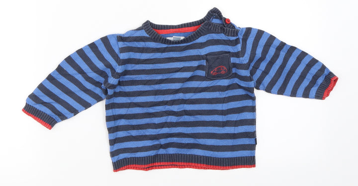 Obaibi Boys Blue Striped  Pullover Jumper Size 9-12 Months