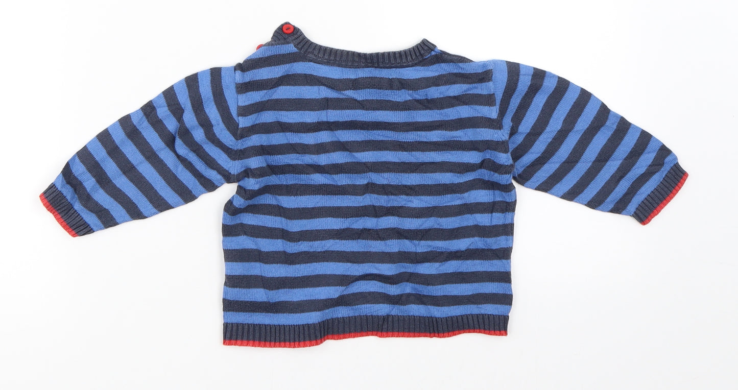 Obaibi Boys Blue Striped  Pullover Jumper Size 9-12 Months