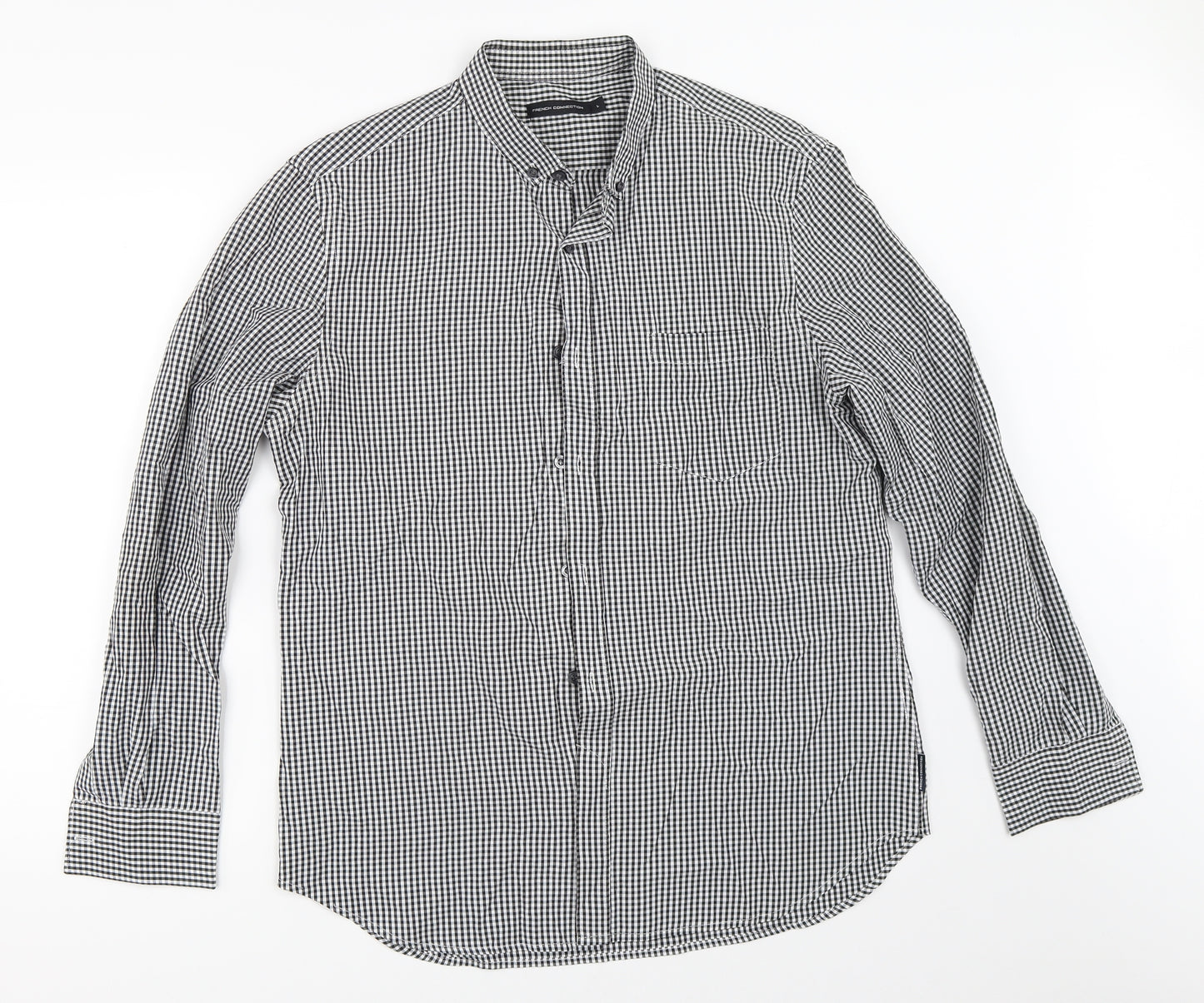 French Connection Mens Black Check   Button-Up Size L