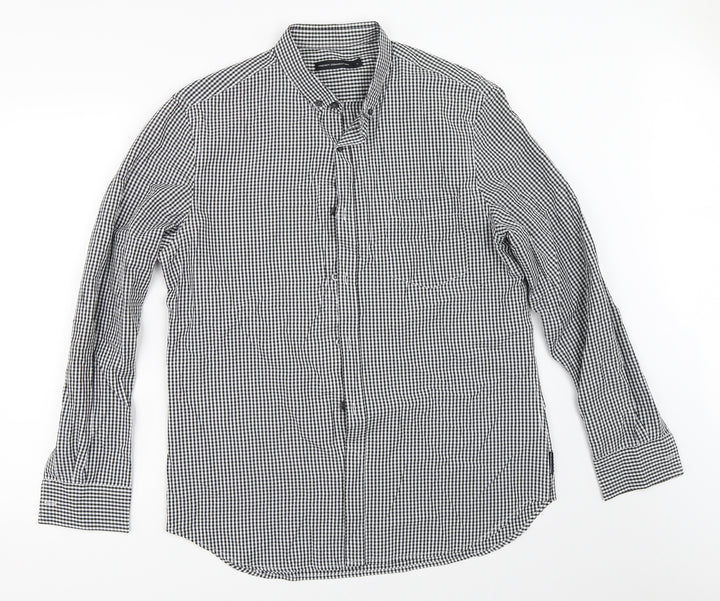French Connection Mens Black Check   Button-Up Size L