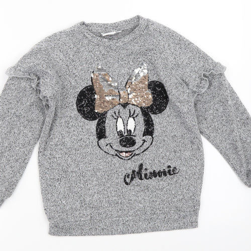 Primark Girls Grey   Pullover Jumper Size 7-8 Years  - Minnie Mouse