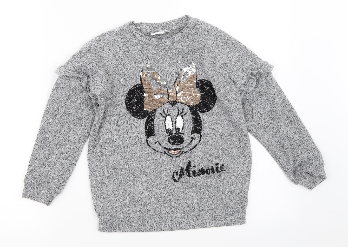 Primark Girls Grey   Pullover Jumper Size 7-8 Years  - Minnie Mouse