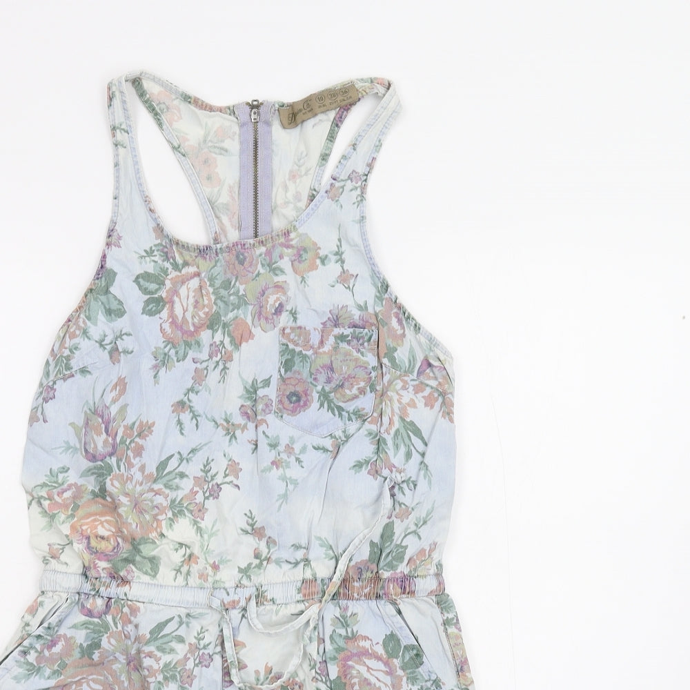 Primark Womens Blue Floral  Playsuit One-Piece Size 10