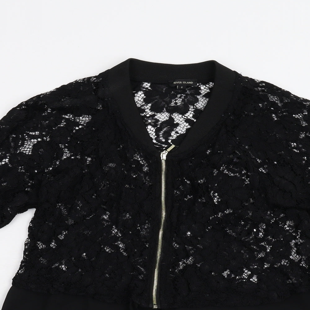 River Island Womens Black Floral Lace Basic Blouse Size 6
