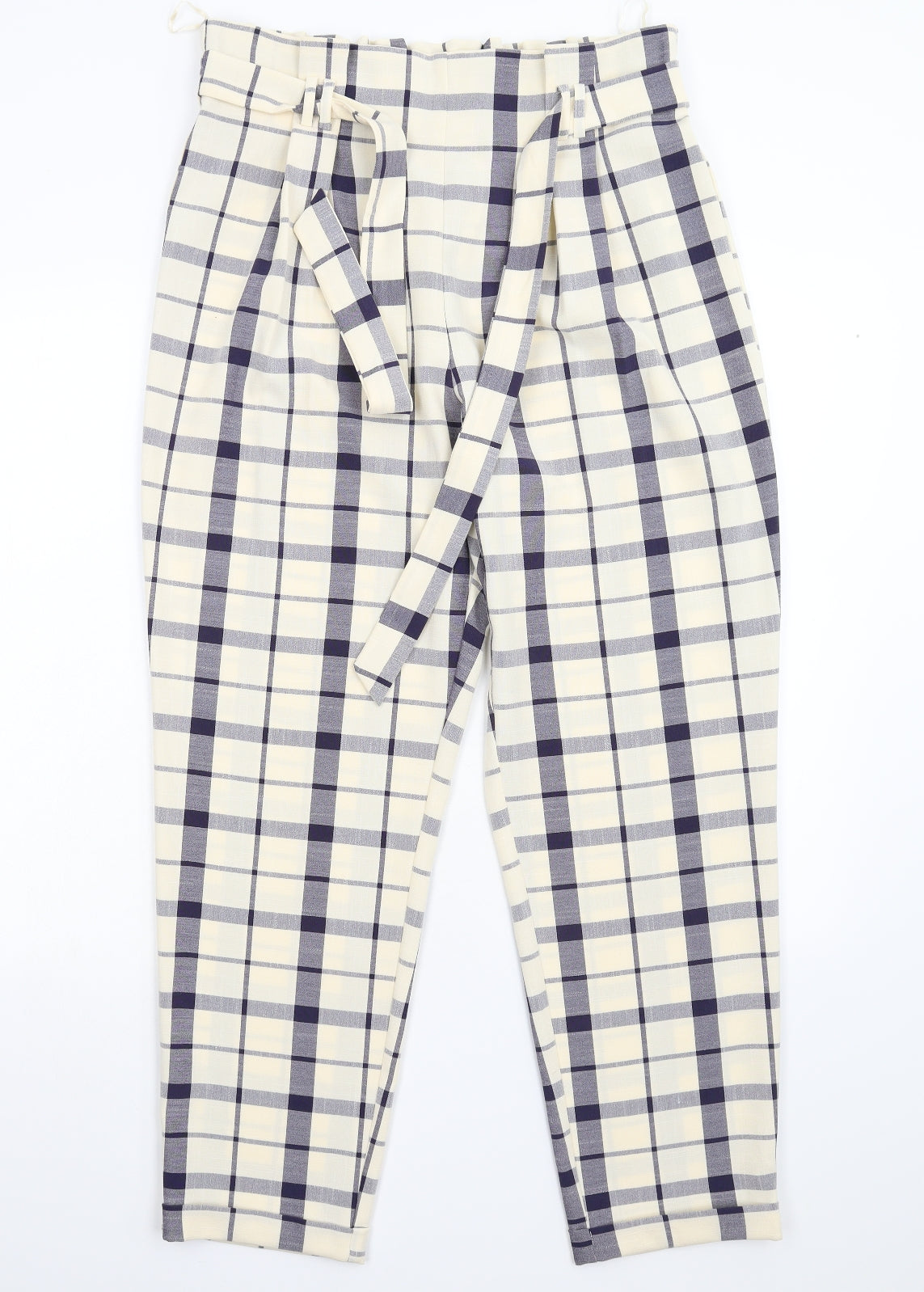 Primark Womens Beige Check  Trousers  Size 14 L28 in