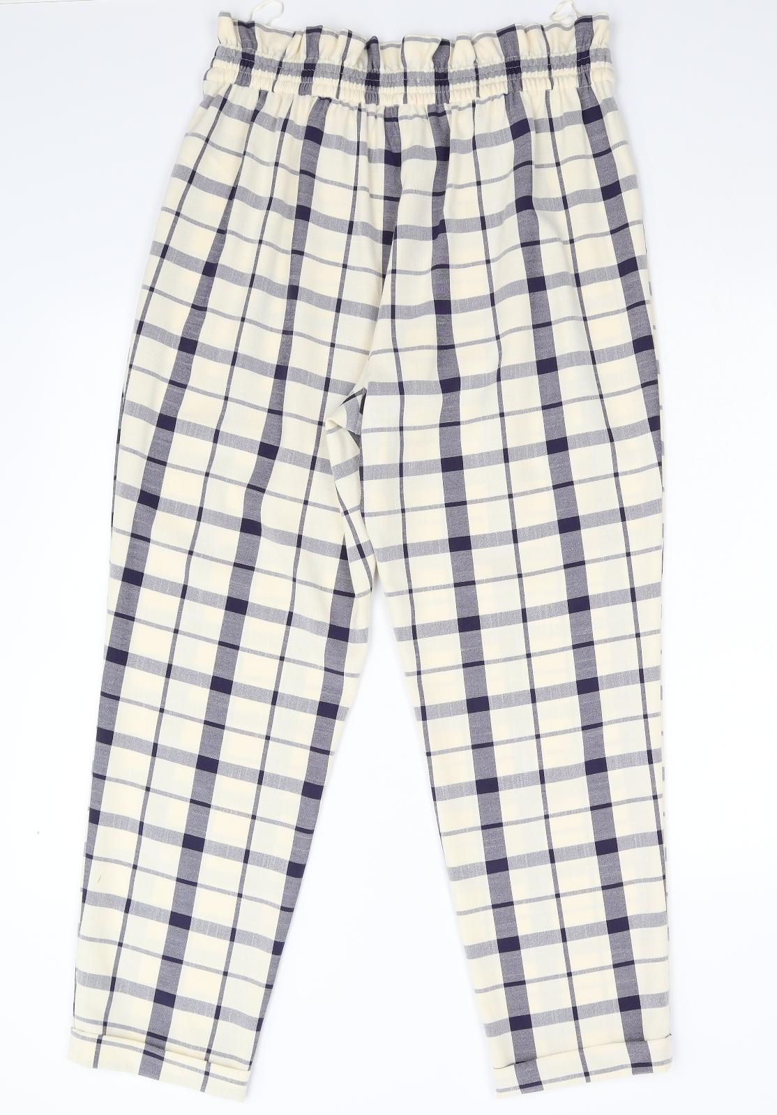 Primark Womens Beige Check  Trousers  Size 14 L28 in