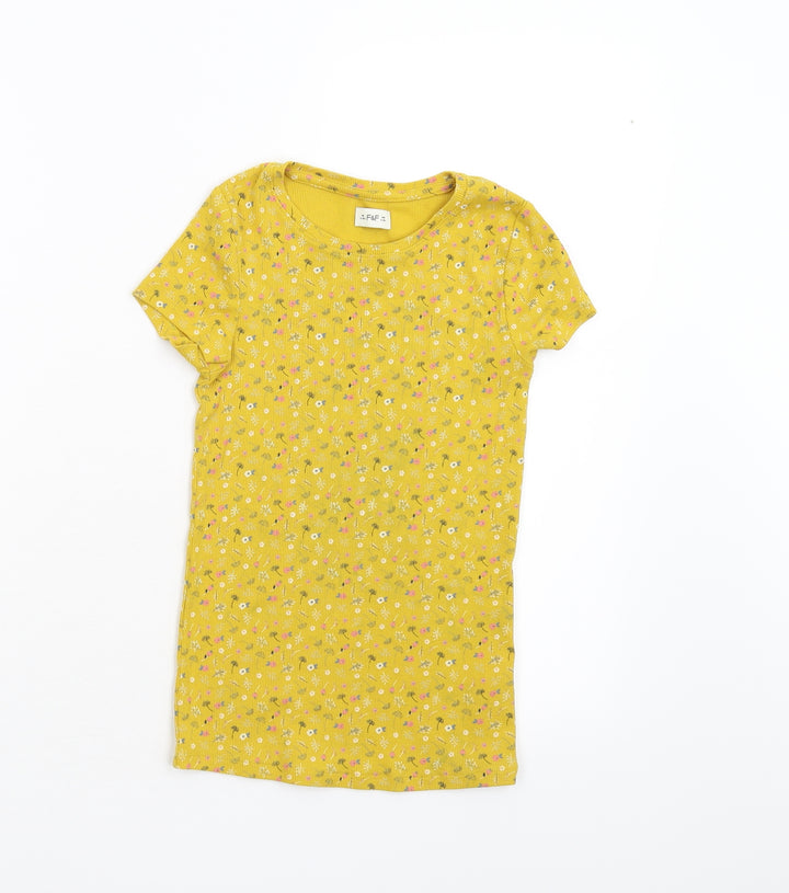F&F Girls Yellow Floral Basic T-Shirt Size 9-10 Years