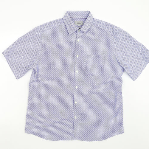 M&S Mens Blue Geometric   Button-Up Size L