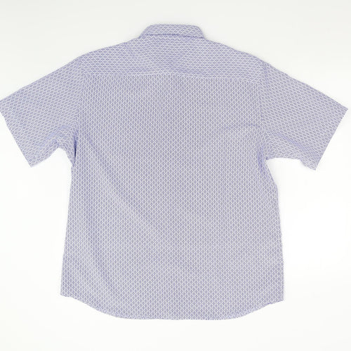 M&S Mens Blue Geometric   Button-Up Size L