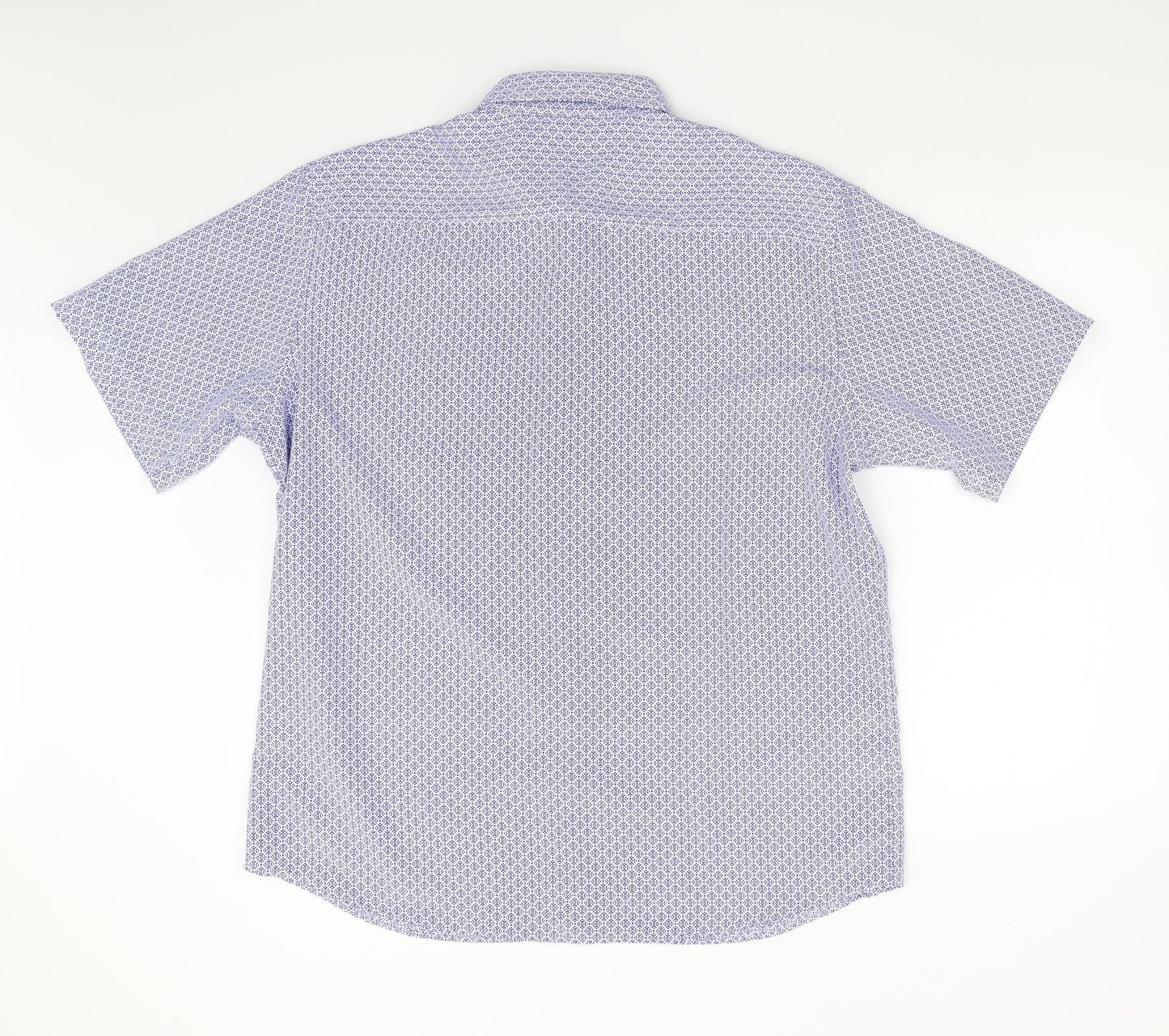M&S Mens Blue Geometric   Button-Up Size L
