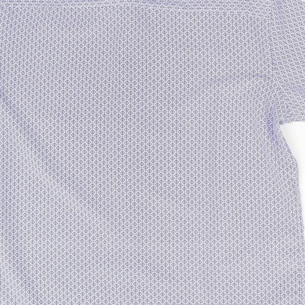 M&S Mens Blue Geometric   Button-Up Size L