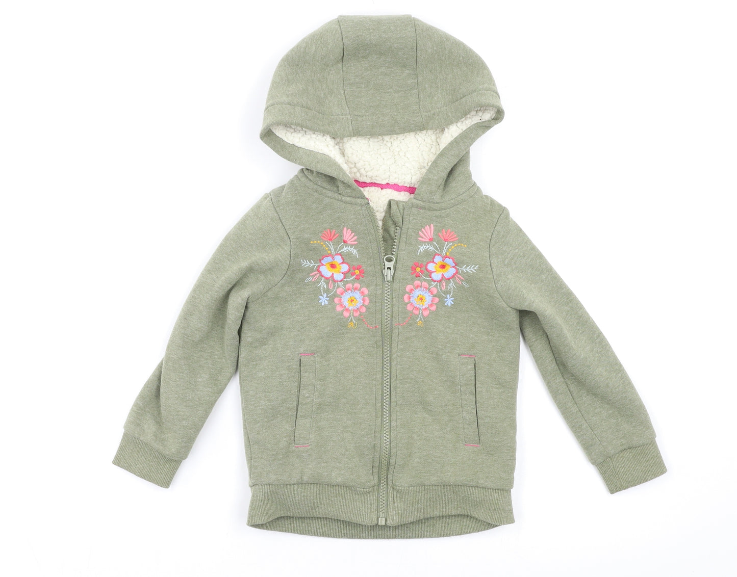 Nutmeg Girls Green Floral  Full Zip Hoodie Size 4-5 Years