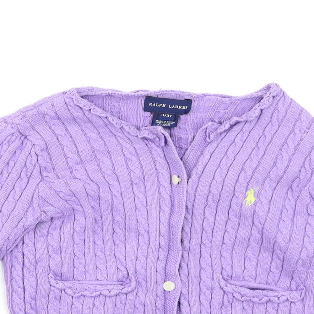 Polo Ralph Lauren Girls Purple   Cardigan Jumper Size 3-4 Years