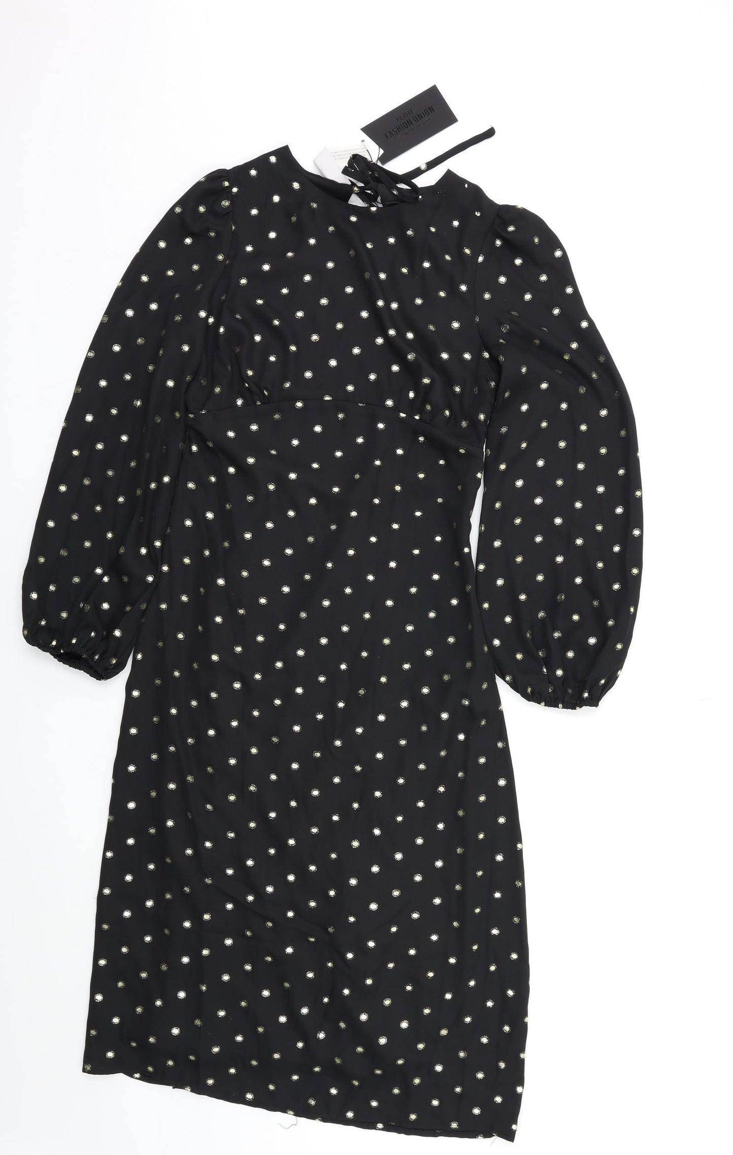 Fashion Union Womens Black Polka Dot  A-Line  Size S