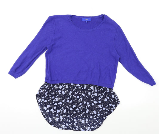 Front view of Next women’s blue geometric basic blouse, size UK 12