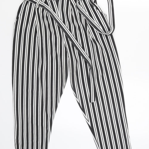 Stylewise Womens Black Striped  Jogger Trousers Size 10 L25 in