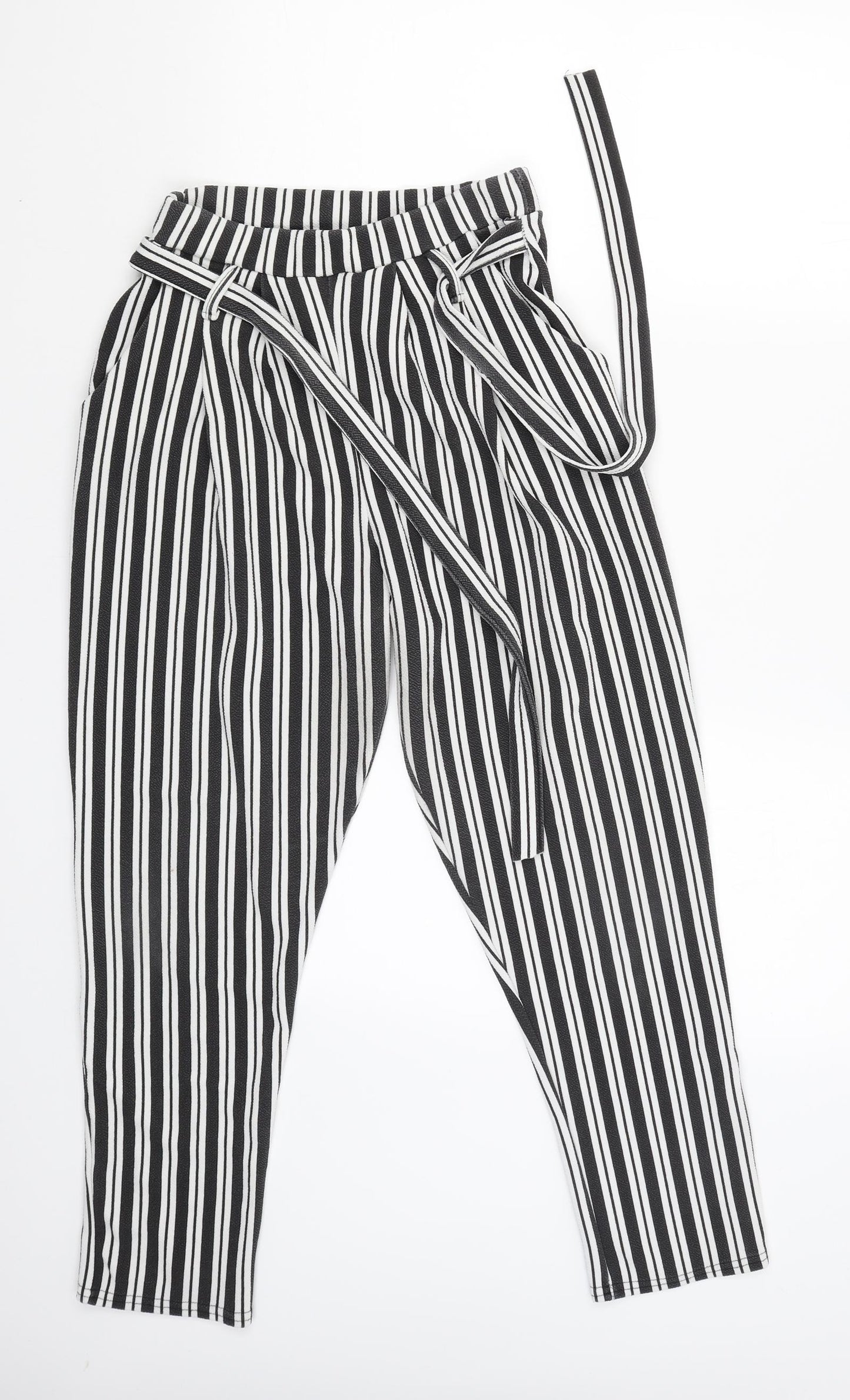 Stylewise Womens Black Striped  Jogger Trousers Size 10 L25 in