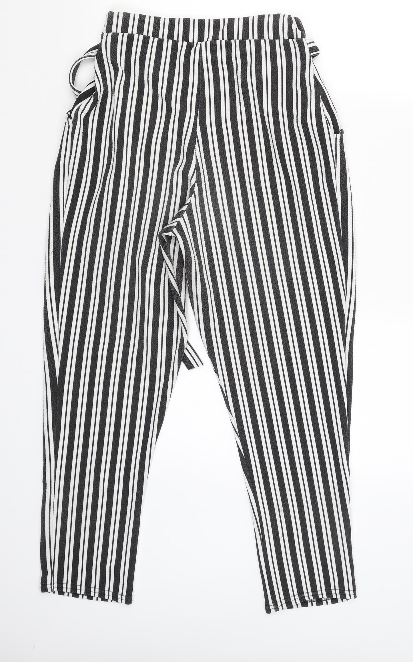 Stylewise Womens Black Striped  Jogger Trousers Size 10 L25 in