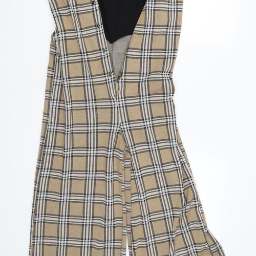 stradivarious Womens Beige Check  Pinafore/Dungaree Dress  Size M