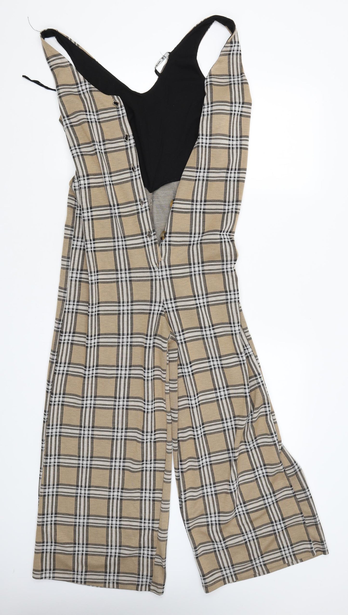 stradivarious Womens Beige Check  Pinafore/Dungaree Dress  Size M