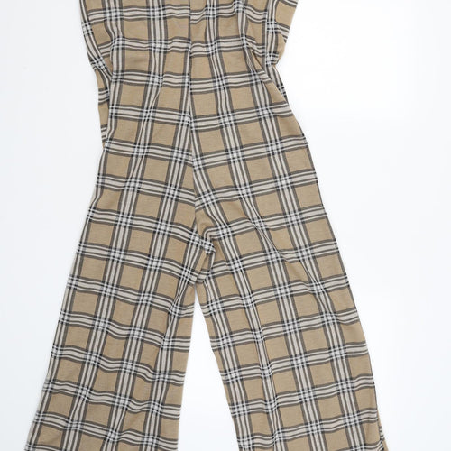 stradivarious Womens Beige Check  Pinafore/Dungaree Dress  Size M