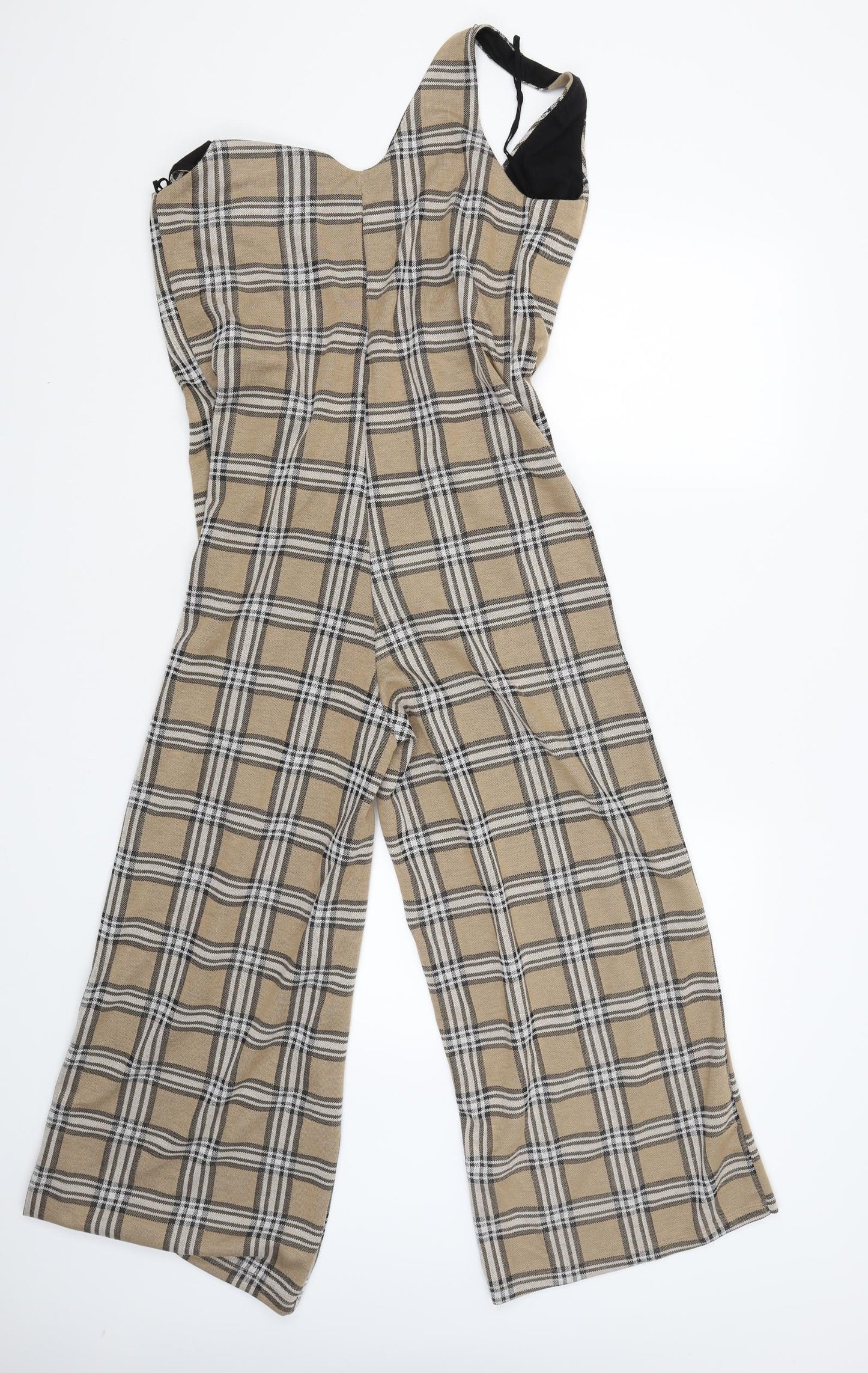 stradivarious Womens Beige Check  Pinafore/Dungaree Dress  Size M