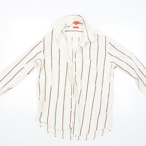 Navigator Mens Beige Striped   Button-Up Size S