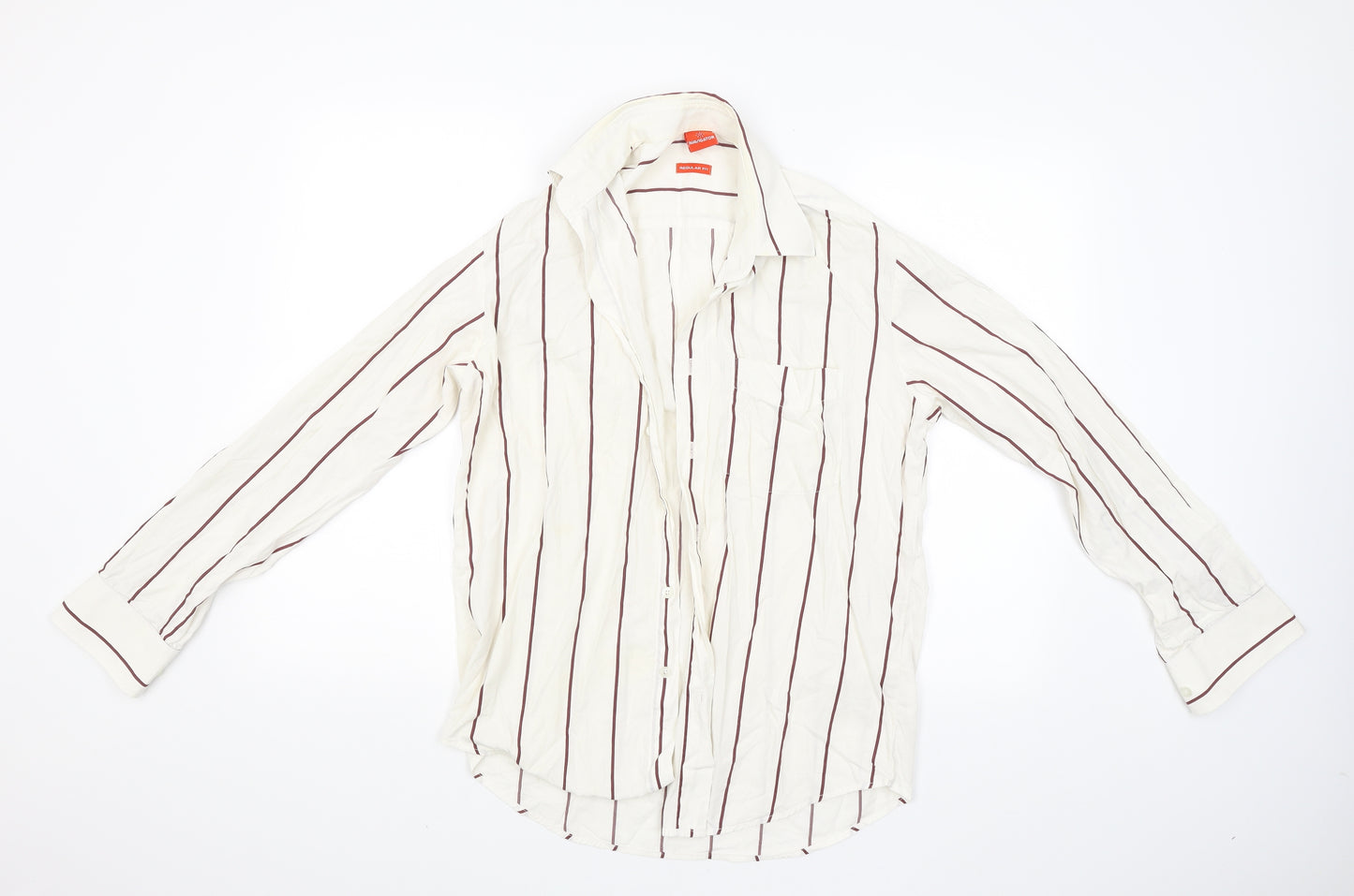 Navigator Mens Beige Striped   Button-Up Size S