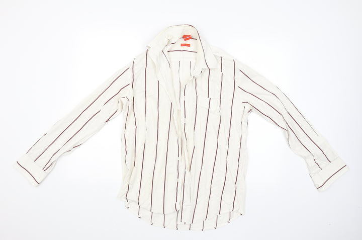 Navigator Mens Beige Striped   Button-Up Size S