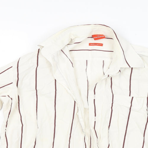 Navigator Mens Beige Striped   Button-Up Size S