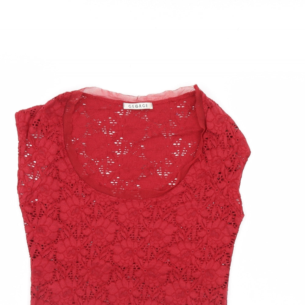 George Womens Red Floral  Basic Blouse Size 12
