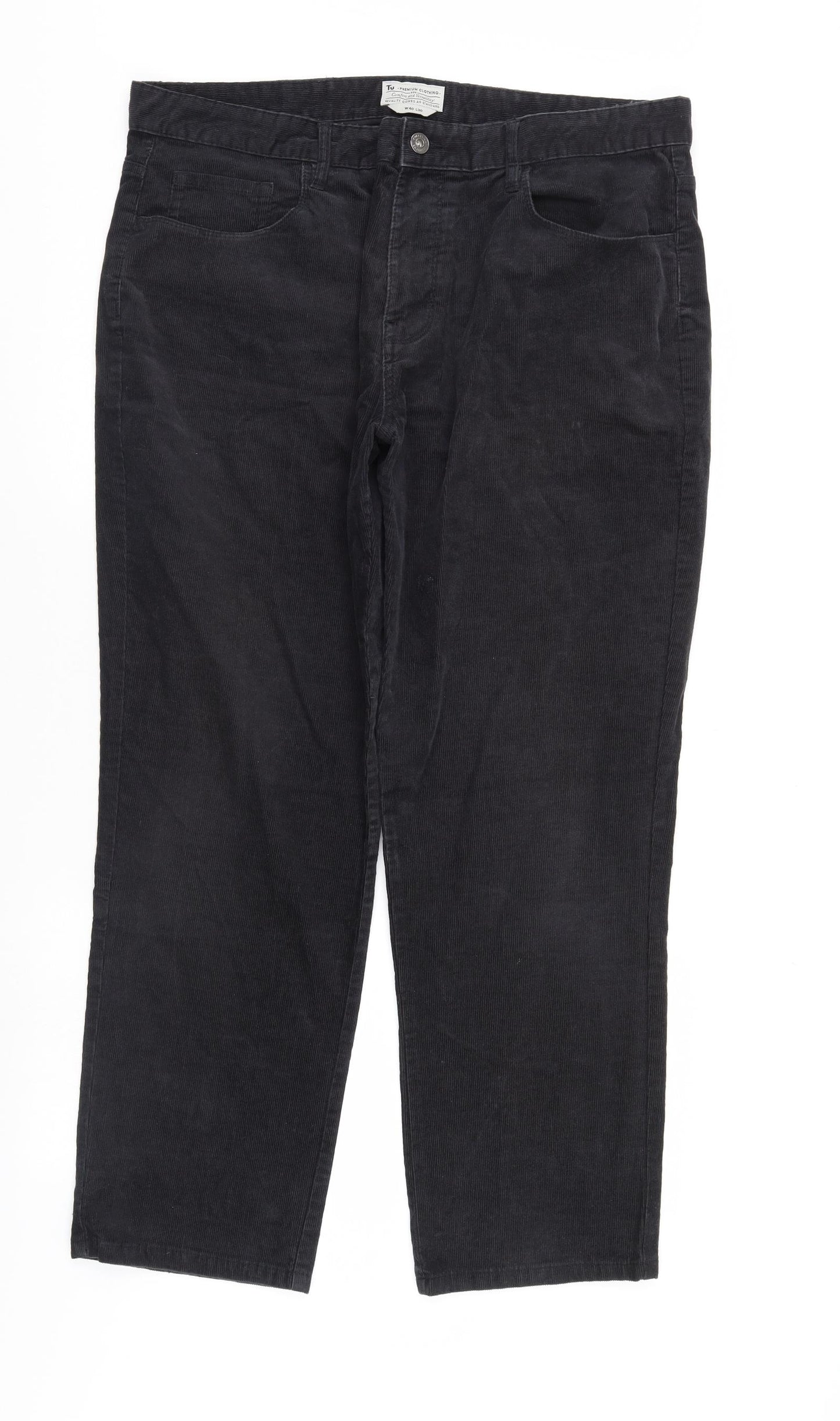 TU Mens Black  Corduroy Trousers  Size 40 in L30 in