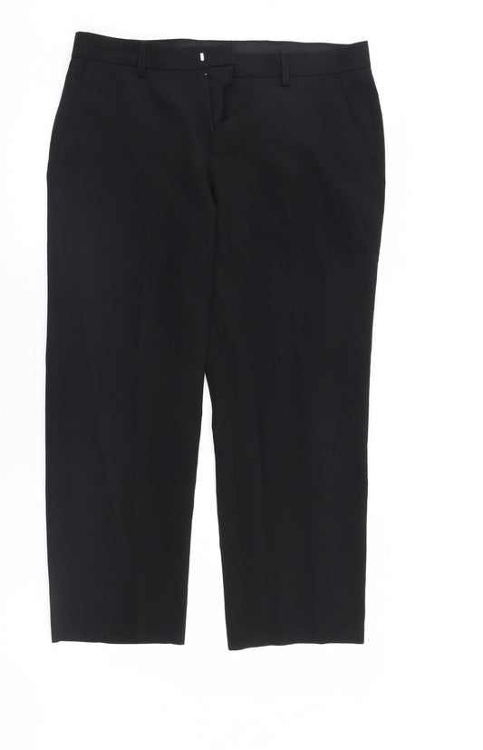 Front view of George men’s black trousers, size 32, 25-inch leg