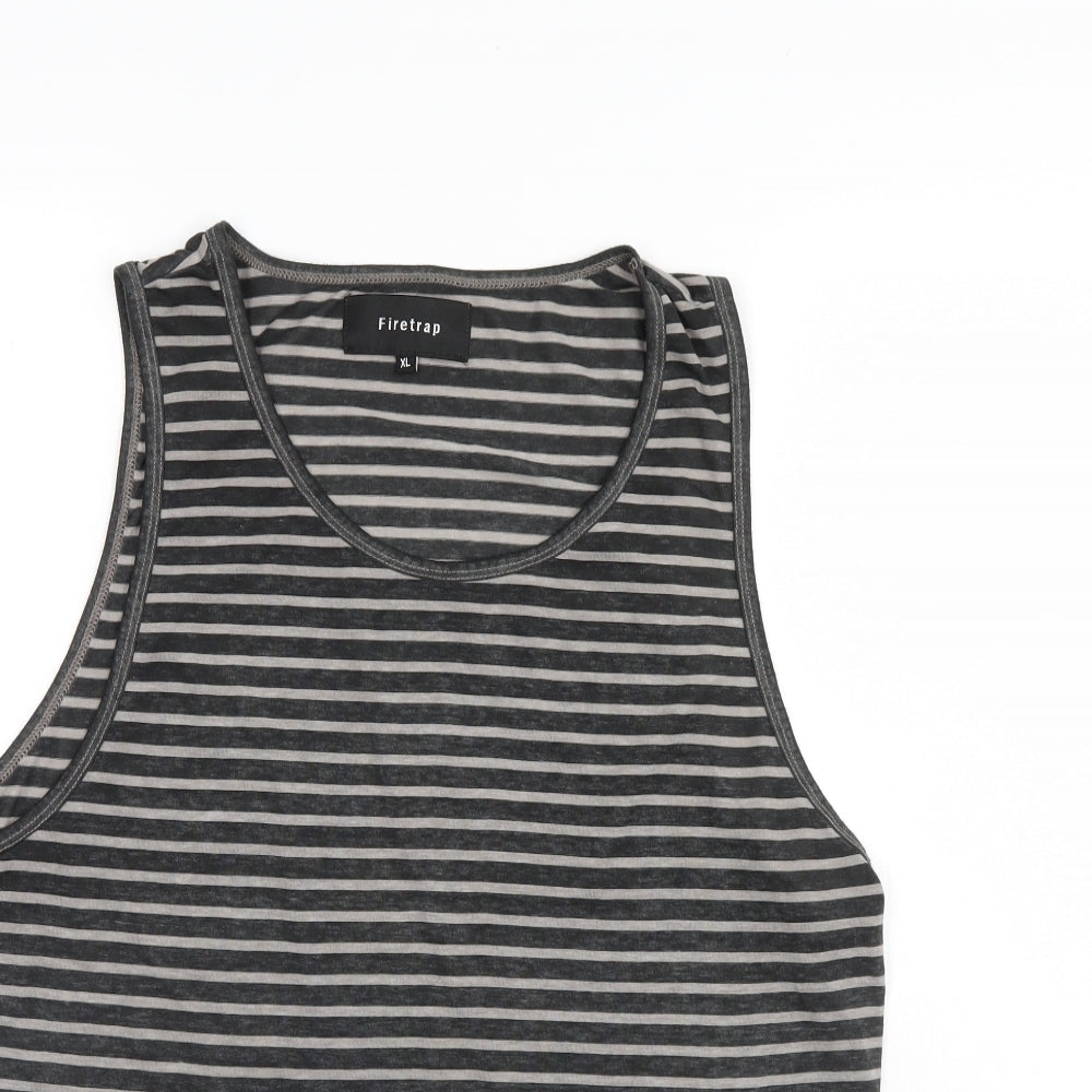 Firetrap Mens Grey Striped   T-Shirt Size XL