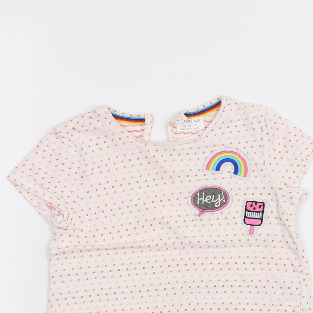 F&F Girls White Polka Dot  Basic T-Shirt Size 2-3 Years
