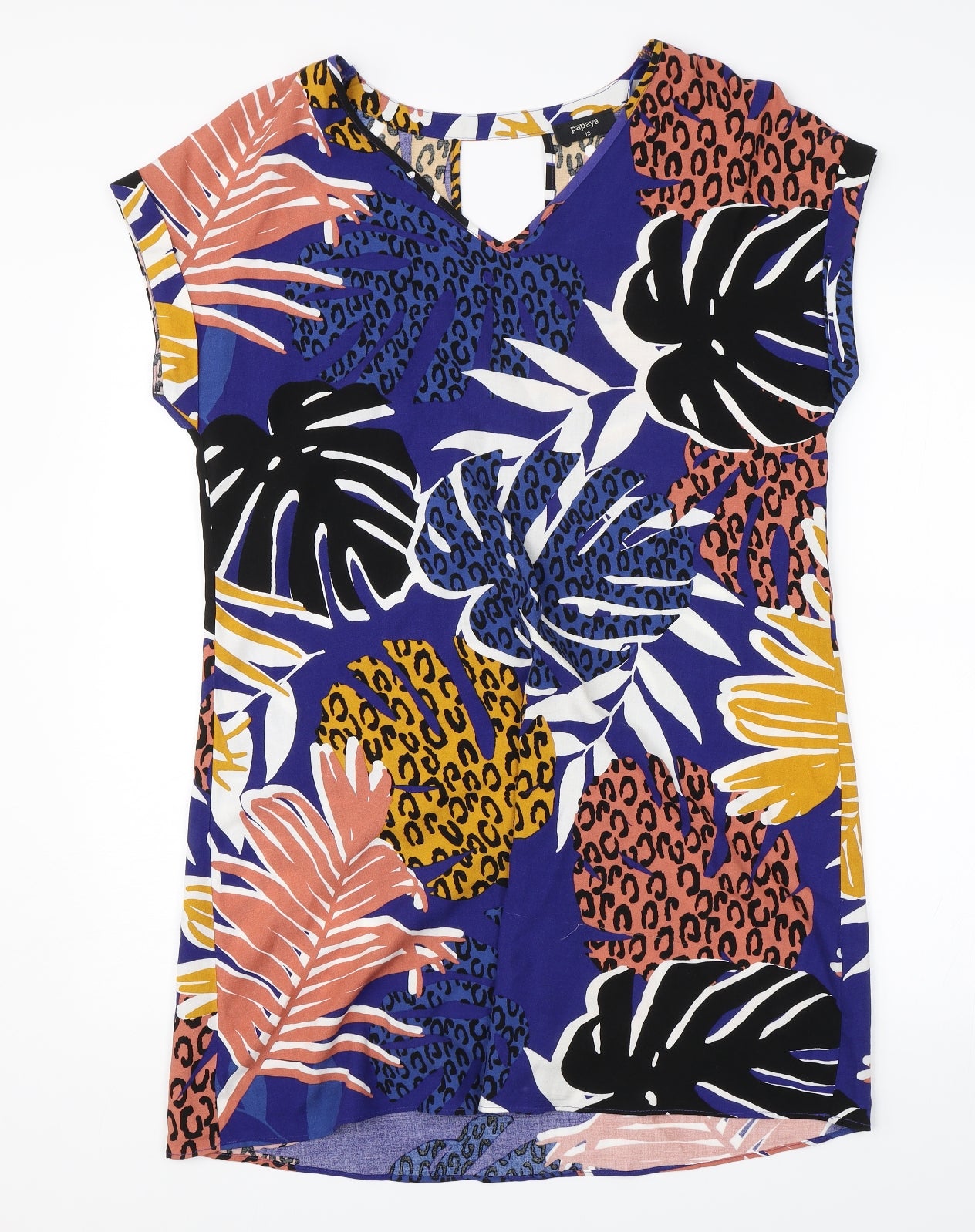 Papay Womens Blue Floral  T-Shirt Dress  Size 12