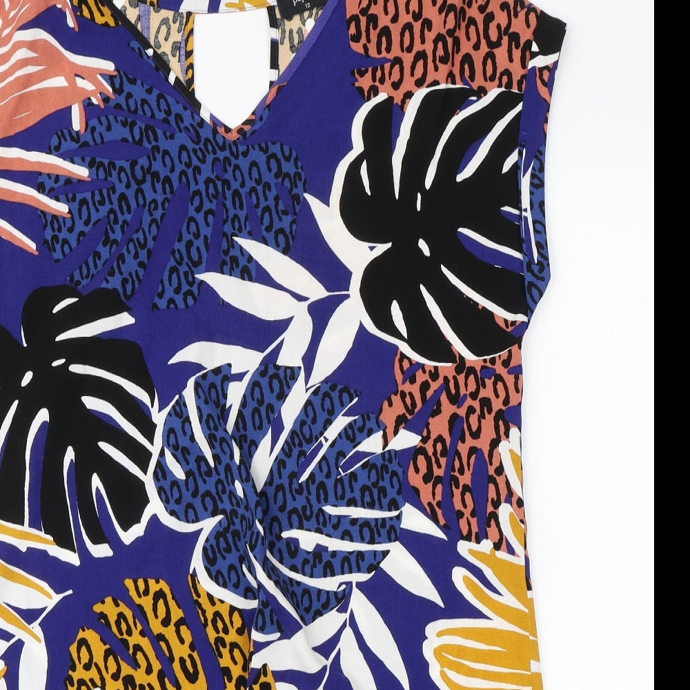 Papay Womens Blue Floral  T-Shirt Dress  Size 12